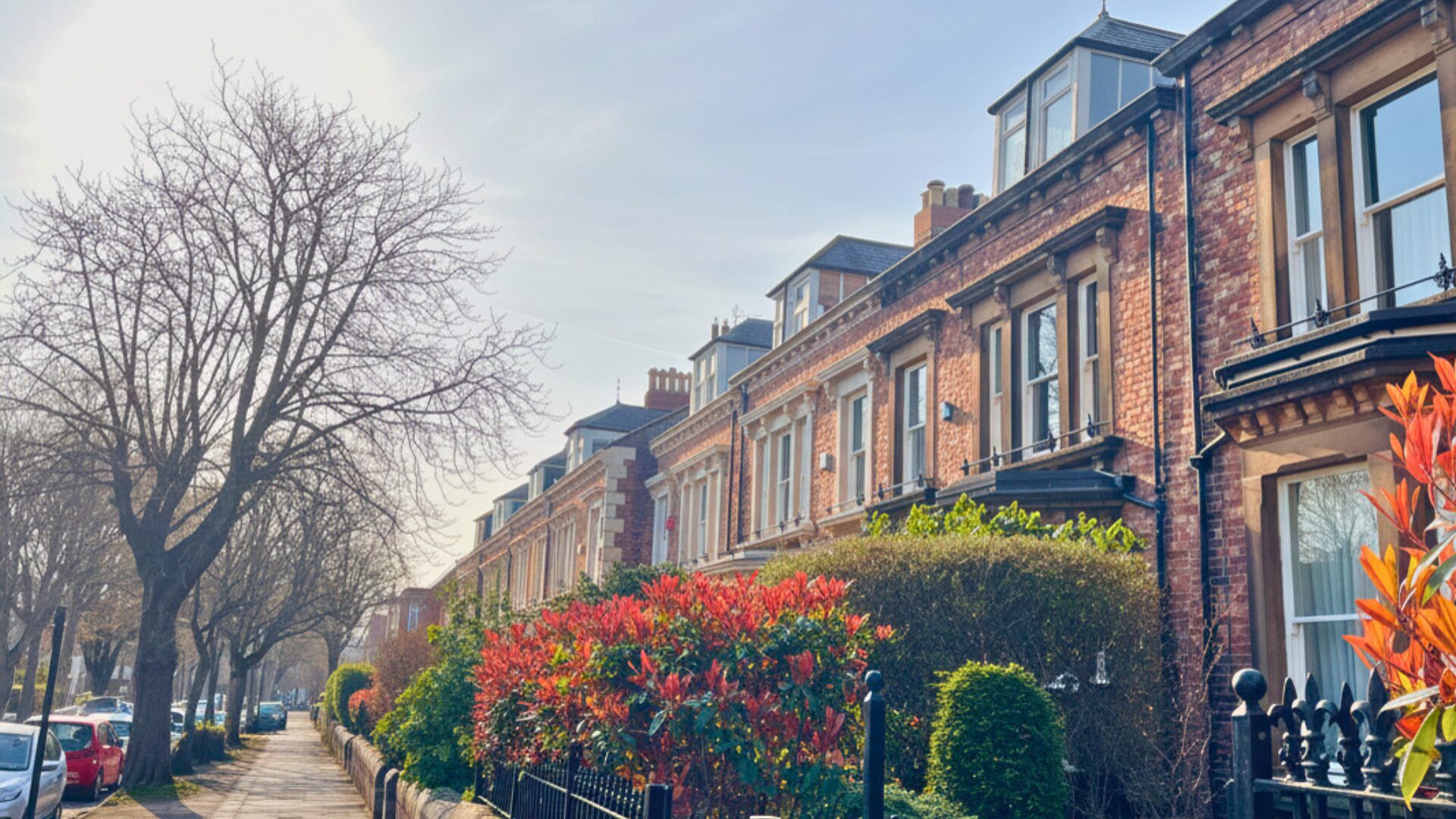 Street scene of period terrace houses in central gosforth newcastle